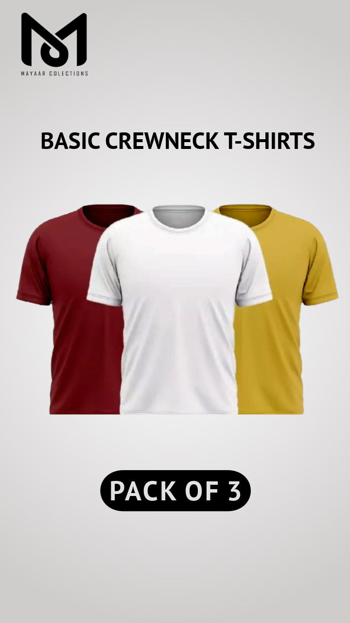 Pack of 3 Men's Premium Heavyweight Crewneck T-Shirts - Slim Fit
