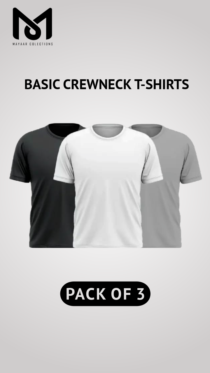 Pack of 3 Men's Premium Heavyweight Crewneck T-Shirts - Slim Fit