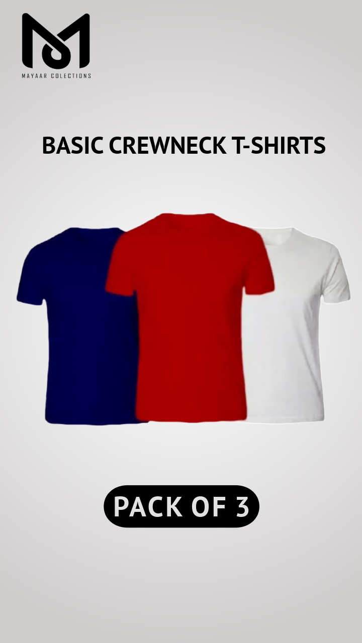 Pack of 3 Men's Premium Heavyweight Crewneck T-Shirts - Slim Fit