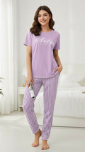 Women's Pajamas Set Short Sleeve Crewneck Shirt Top With Long Pants Sleepwear - Mayaar Collections