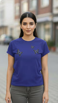 Women's Casual Crew Neck Sweatshirt Soft & Loose Fit Pullover In Purple Butterfly Printed - Mayaar Collections