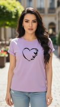 Women's T-Shirt – Short Sleeve Crew Neck Casual Tee in Purple Printed Heart Graphic T-Shirt - Mayaar Collections