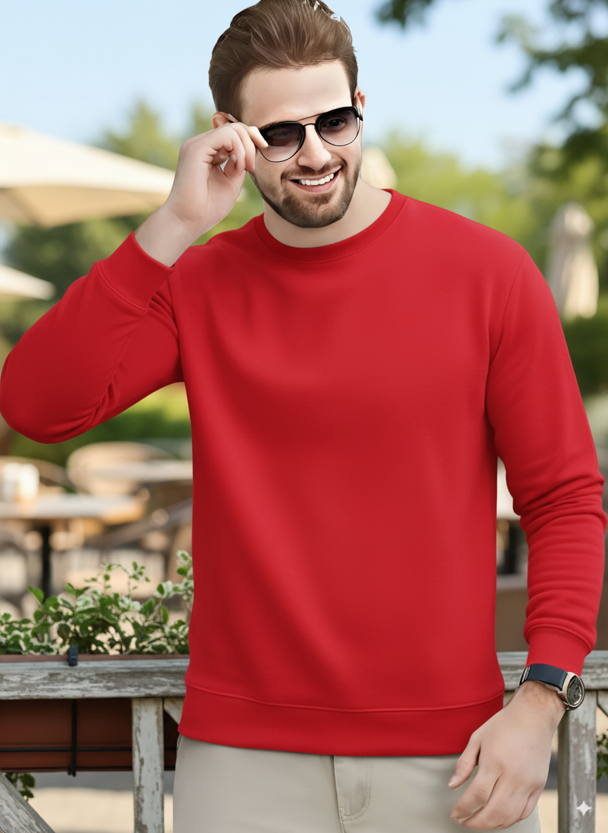 Men's Essentials Red Feel Cozy Fleece Long Sleeve Casual Sweatshirt