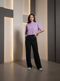 Women’s Light Purple Half Sleeve Cropped T-Shirt Casual Round Neck Summer Basic Crop Top - Mayaar Collections