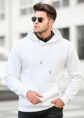 Mens White Hoodie Pullover Long Sleeve Casual Fashion Sweatshirts Drawstring Gym Hooded Shirt with kangaroo Pocket - Mayaar Collections