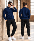 Women’s Navy Blue Mock Neck Sweatshirt – Long Sleeve Casual Pullover for Gym, Workout & Everyday Wear