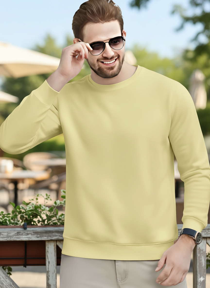 Men's Essentials Lemon Yellow Feel Cozy Fleece Long Sleeve Casual Sweatshirt